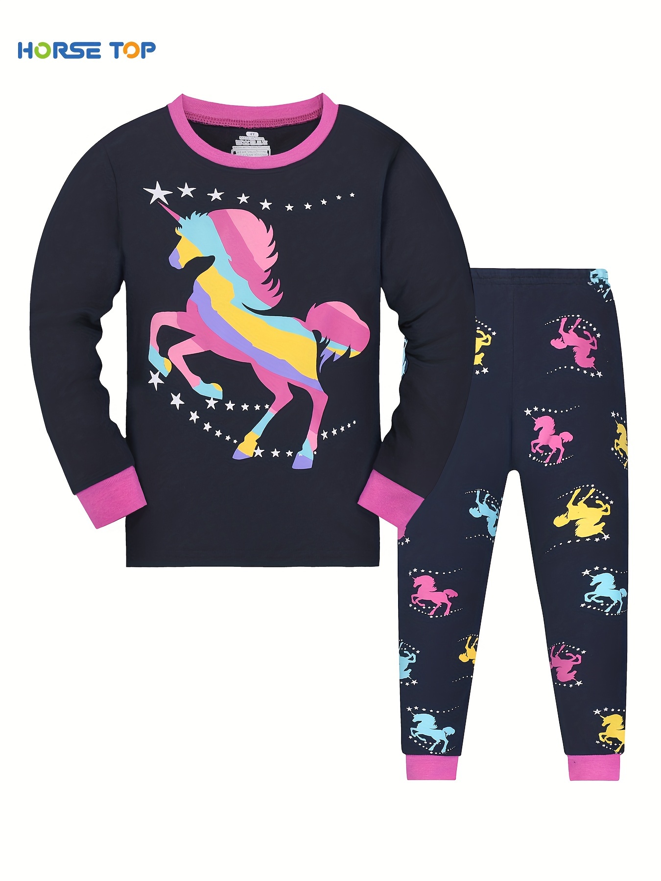 Toddler Kid Girls Pajama Set Cartoon Rainbow Unicorn Print - Temu