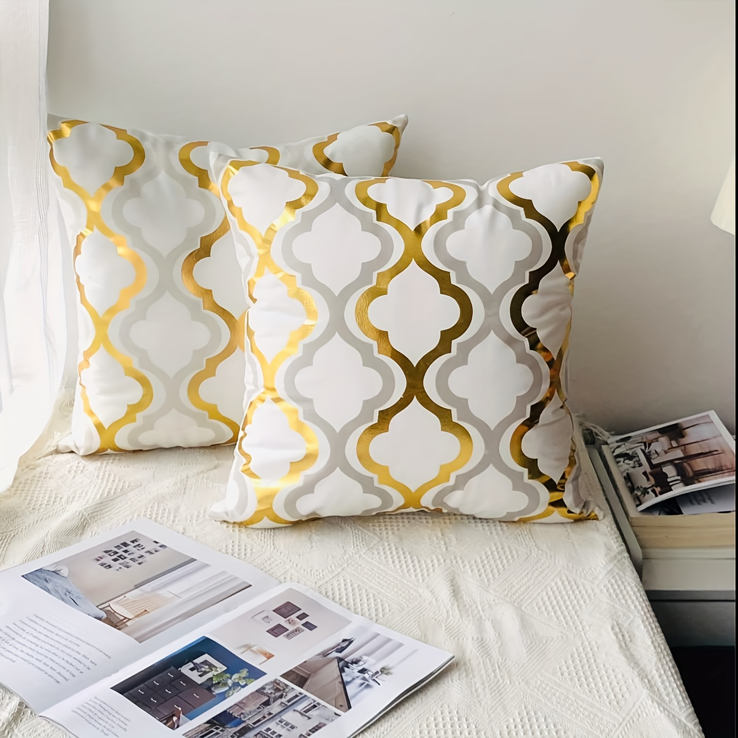 1pc Geometric Pillowcase With Golden Foil Printing, Decorative