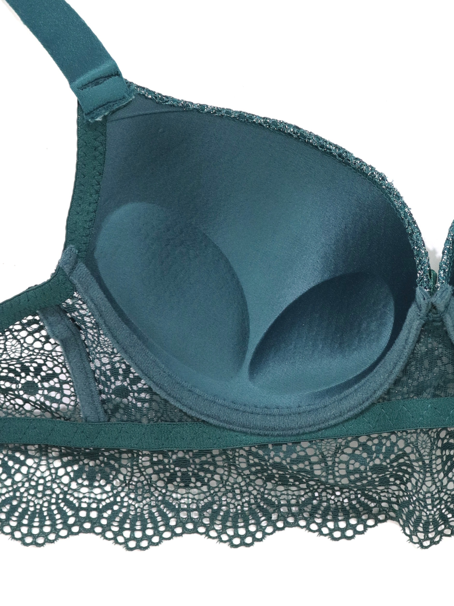 3pcs Contrast Lace Push Up Bras, Elegant Rhinestone Straps Scallop Trim  Bra, Women's Lingerie & Underwear