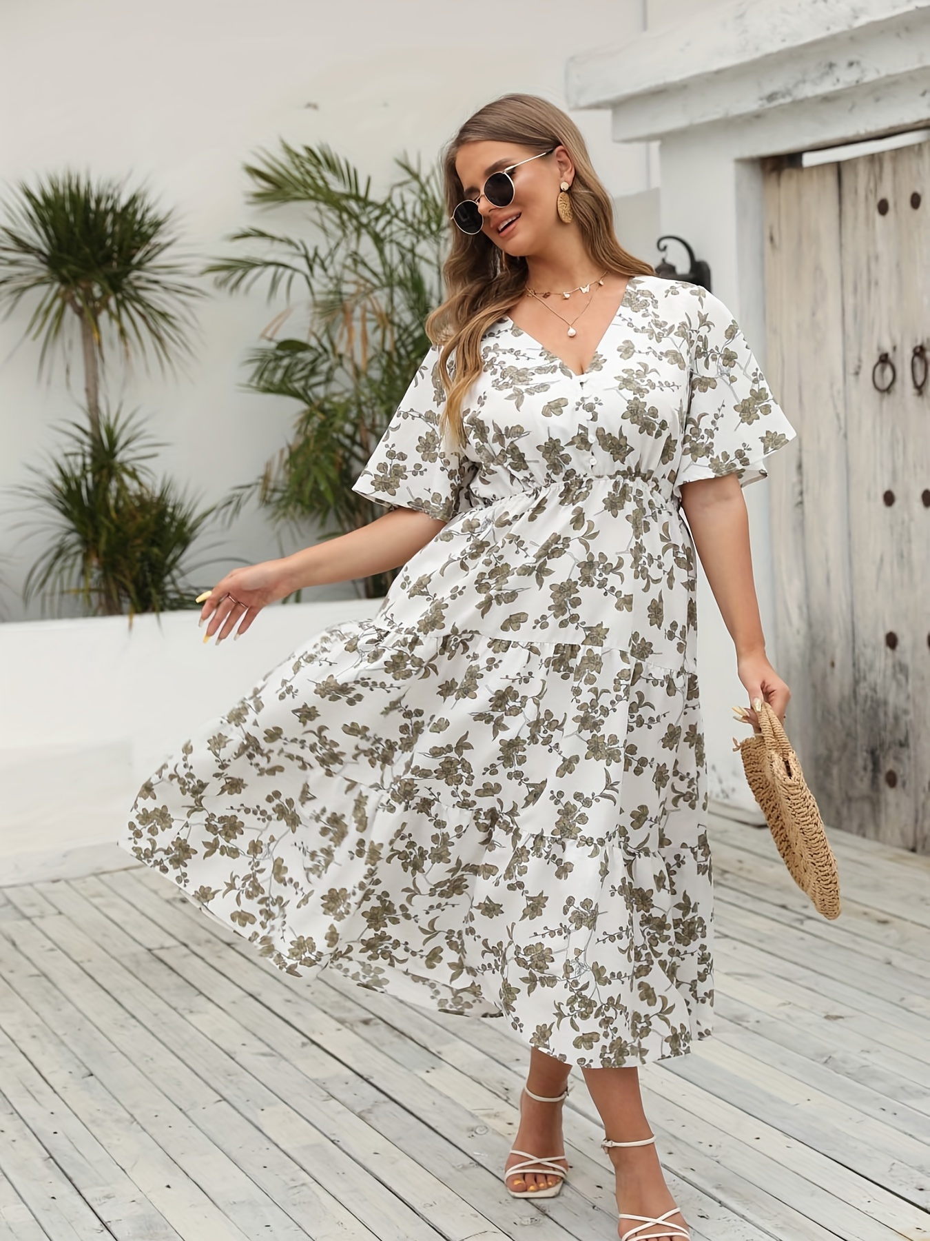 Plus size sales white smock dress