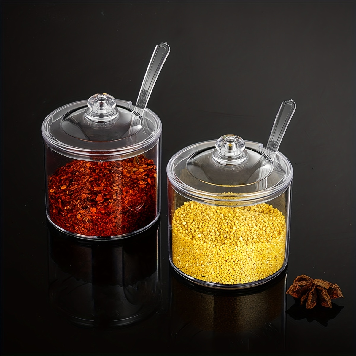1pc Clear Spice Jar With Spoon, Simple PP Moisture-proof Seasoning Bottle  For Kitchen