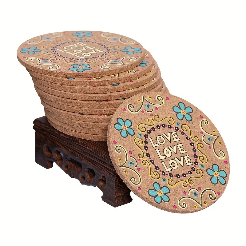 Boho Flower Pattern Cork Coaster Heat Insulated Drink Coaster