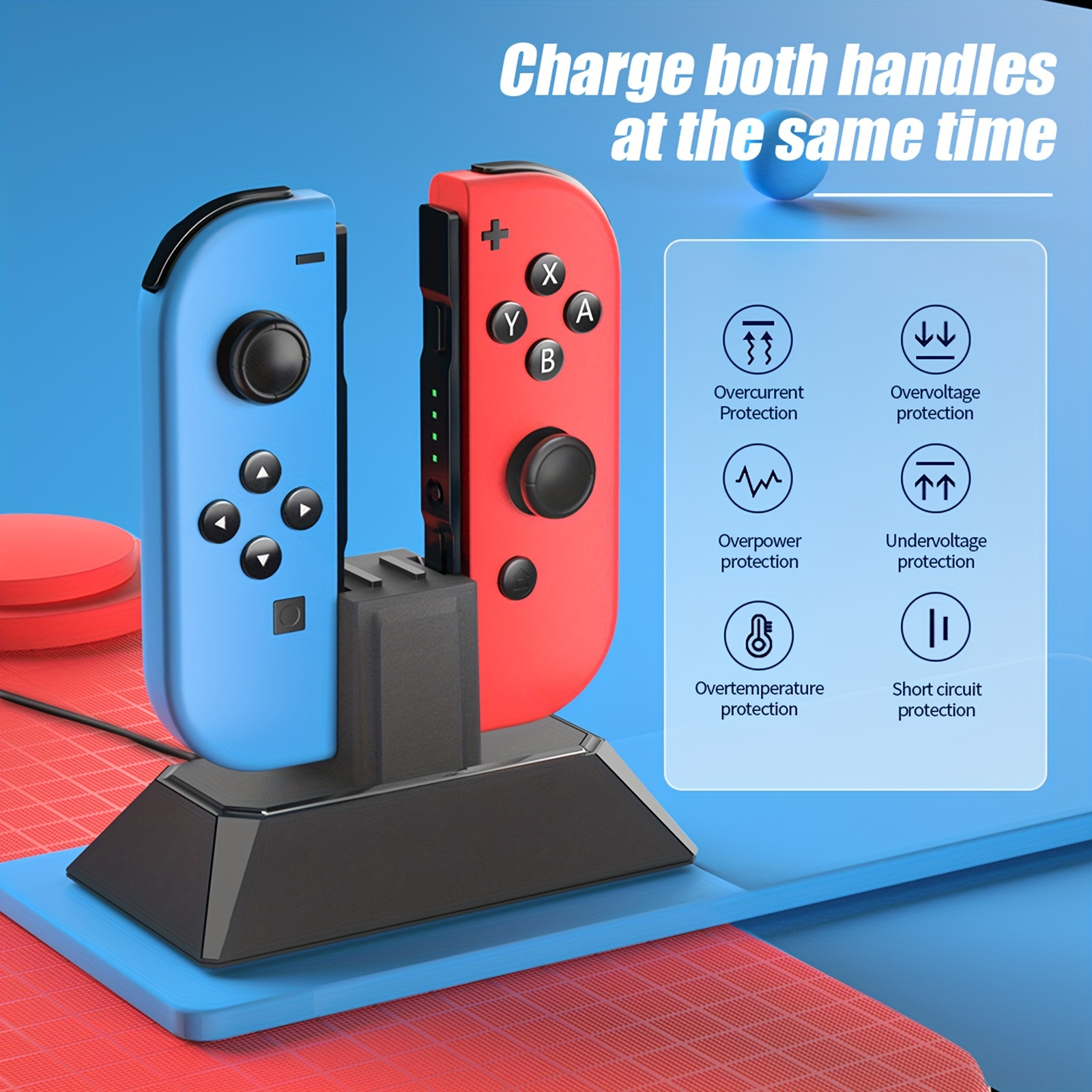  Cargador de controlador para Nintendo Switch, cargador para  controladores Joy-Con de 4 interruptores, 2 controles Switch Pro, 2 correas  de muñeca Joy-con con enchufe USB 2.0 y puertos USB 2.0, paquete