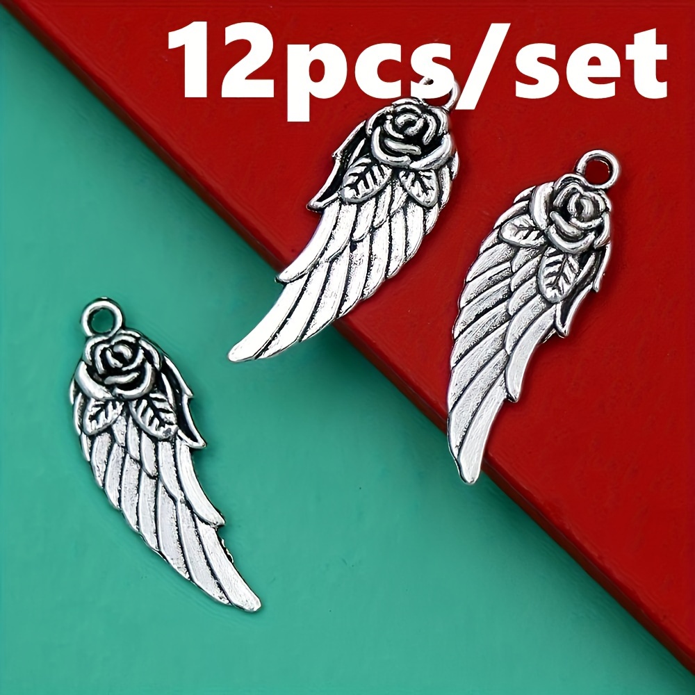 12pcs Silvery Rose Pattern Alloy Pendant Earrings Bracelet Necklace Accessories 30.5x11mm