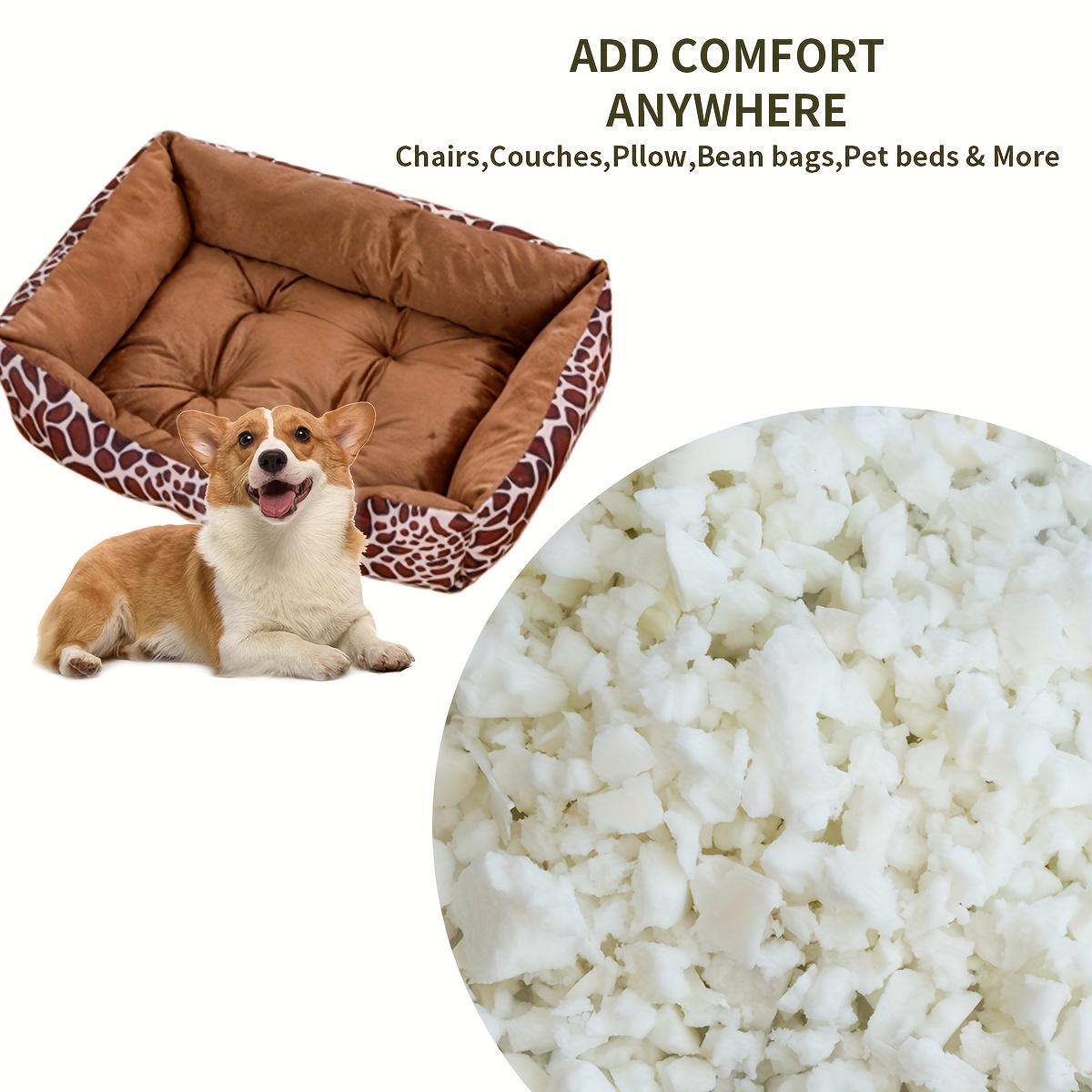 anzhixiu Bean Bag Filler Shredded Memory Foam 100% New 10 Pounds Pillow  Stuffing for Couch Pillows Stuffed Animals Dog Bed & Couch Cushion Filling  10 Pounds White 10 Pounds