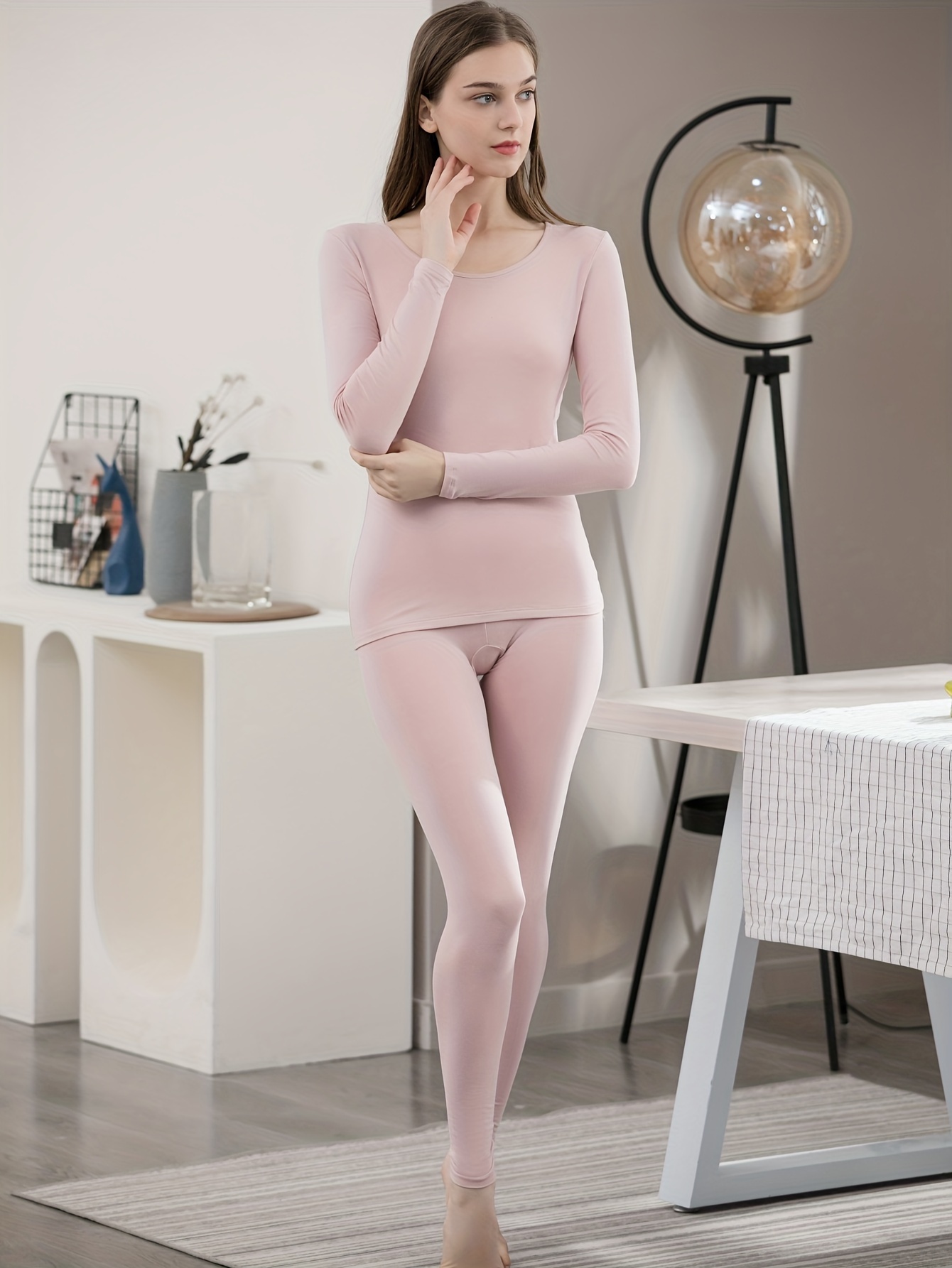 Seamless Thermal Underwear Set Long Sleeve Crew Neck Tops - Temu