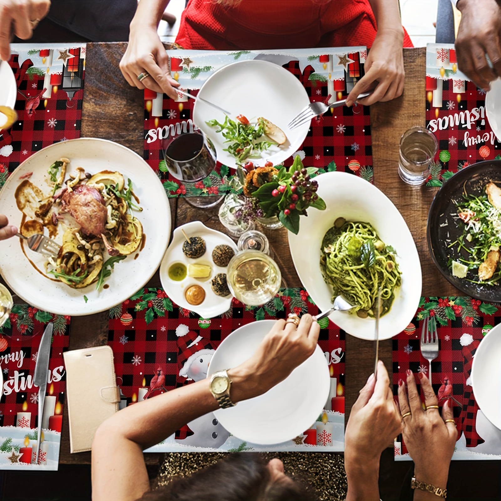 Christmas Theme Linen Placemat Christmas Plaid Winter - Temu