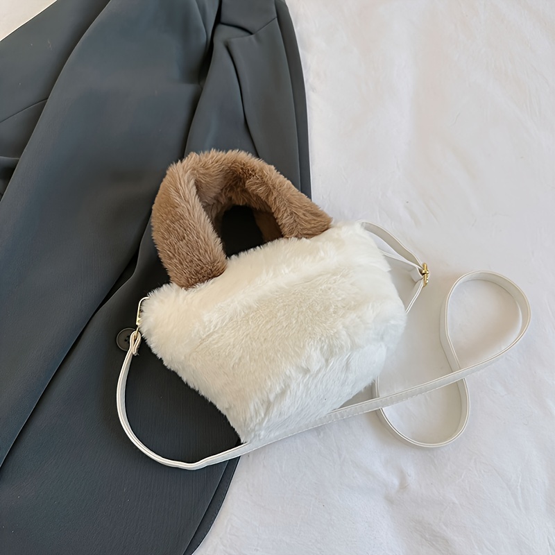 Colorful Button Decor Plush Handbag, Kawaii Faux Fur Crossbody Bag, Soft  Furry Bucket Bag For Women - Temu Norway