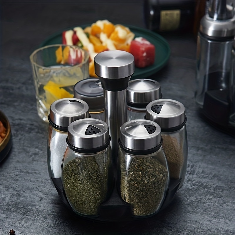 1 Set Spices And Seasonings Sets Revolving Countertop Spice Rack With 6  Spice Jars Spice Tower