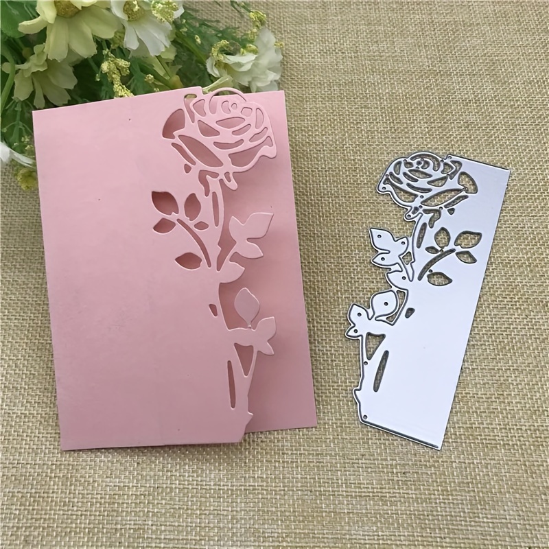 

Cutting Mold Template For Diy Paper Cards With Golden Edges Of Rose Leaves