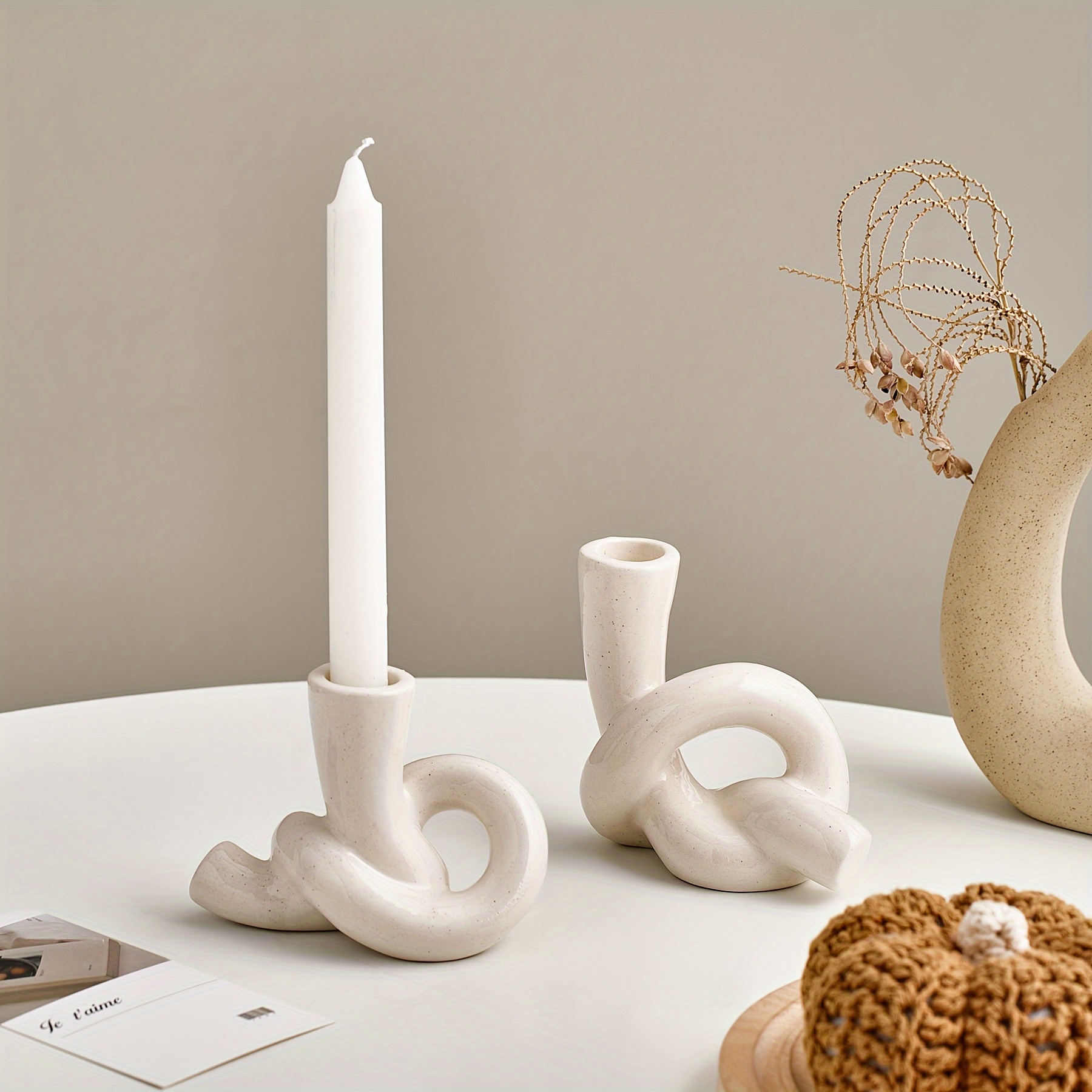 Candle Holder Ceramic White Rope Shaped Candlestick Creative - Temu