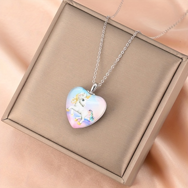 Creative Heart Unicorn Pattern Pendant Necklace, Gift