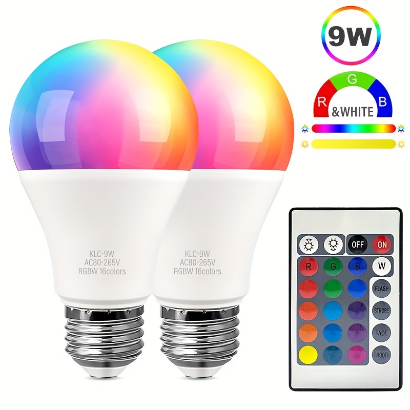 Bombillas LED inteligentes, RGBCW regulables a todo color, control WiFi,  compatibles con Alexa y Google Assistant, A19 60 vatios Eqv, 800 lúmenes,  CRI