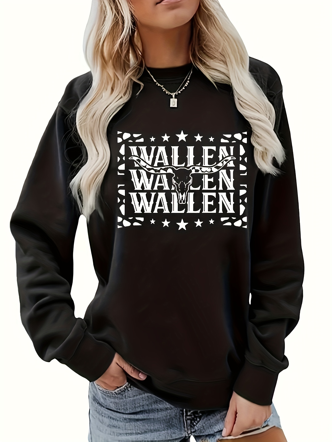 Bull Head Print Crew Neck Sweatshirt