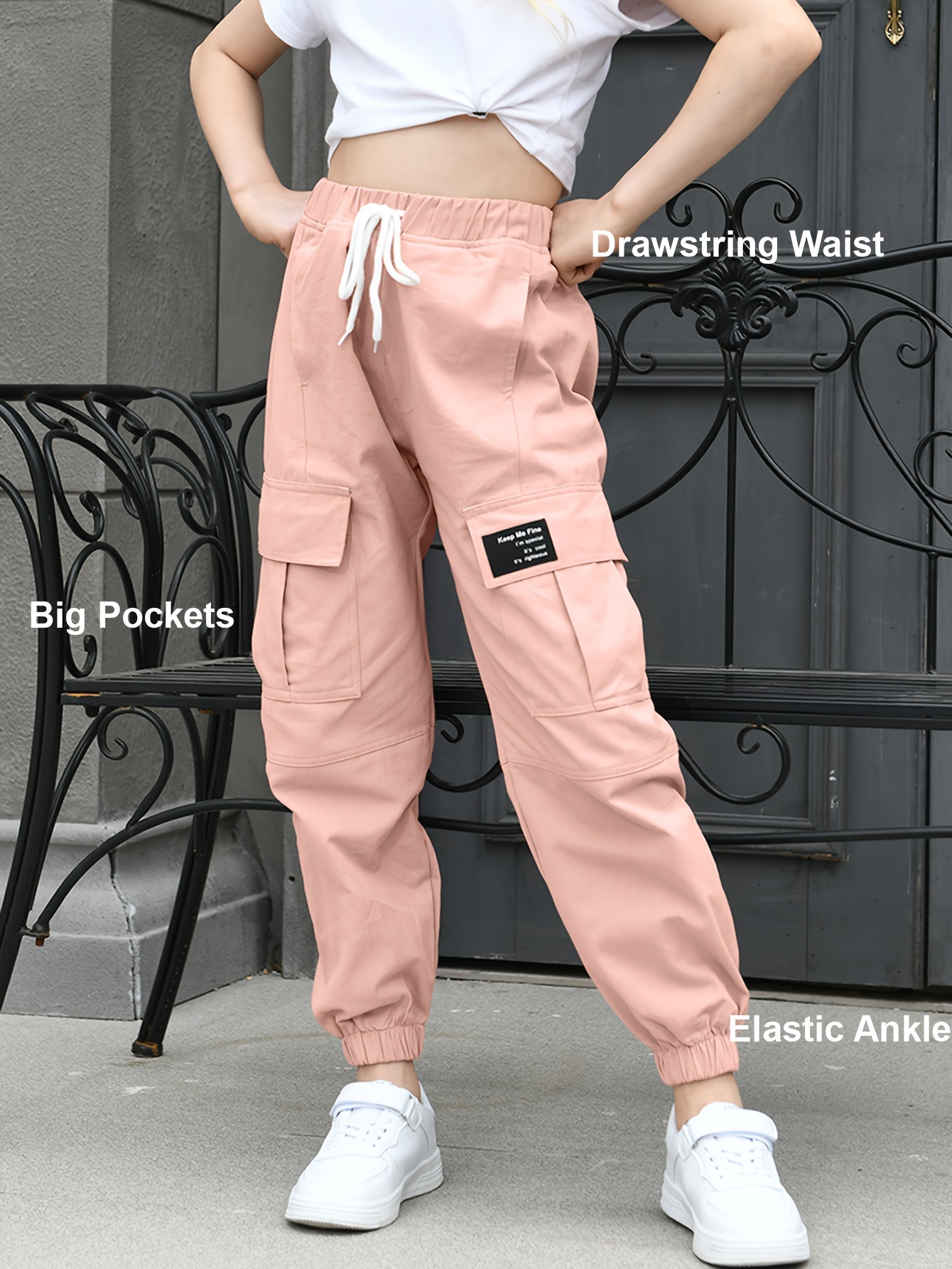 Cargo Pants All Match Ankle Tied Elastic Waist Drawstring Pants Women