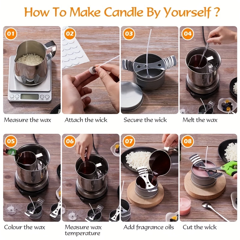 DINGPAI Candle Making Kit, DIY Candles Craft Tools,1pc Candle Make Pouring Pot,50pcs Candle Wicks, 50pcs Candle Wicks Sticker