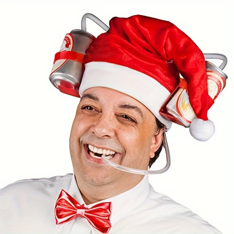 Christmas Hat With Straw Drink Helmet Christmas Party Favor - Temu