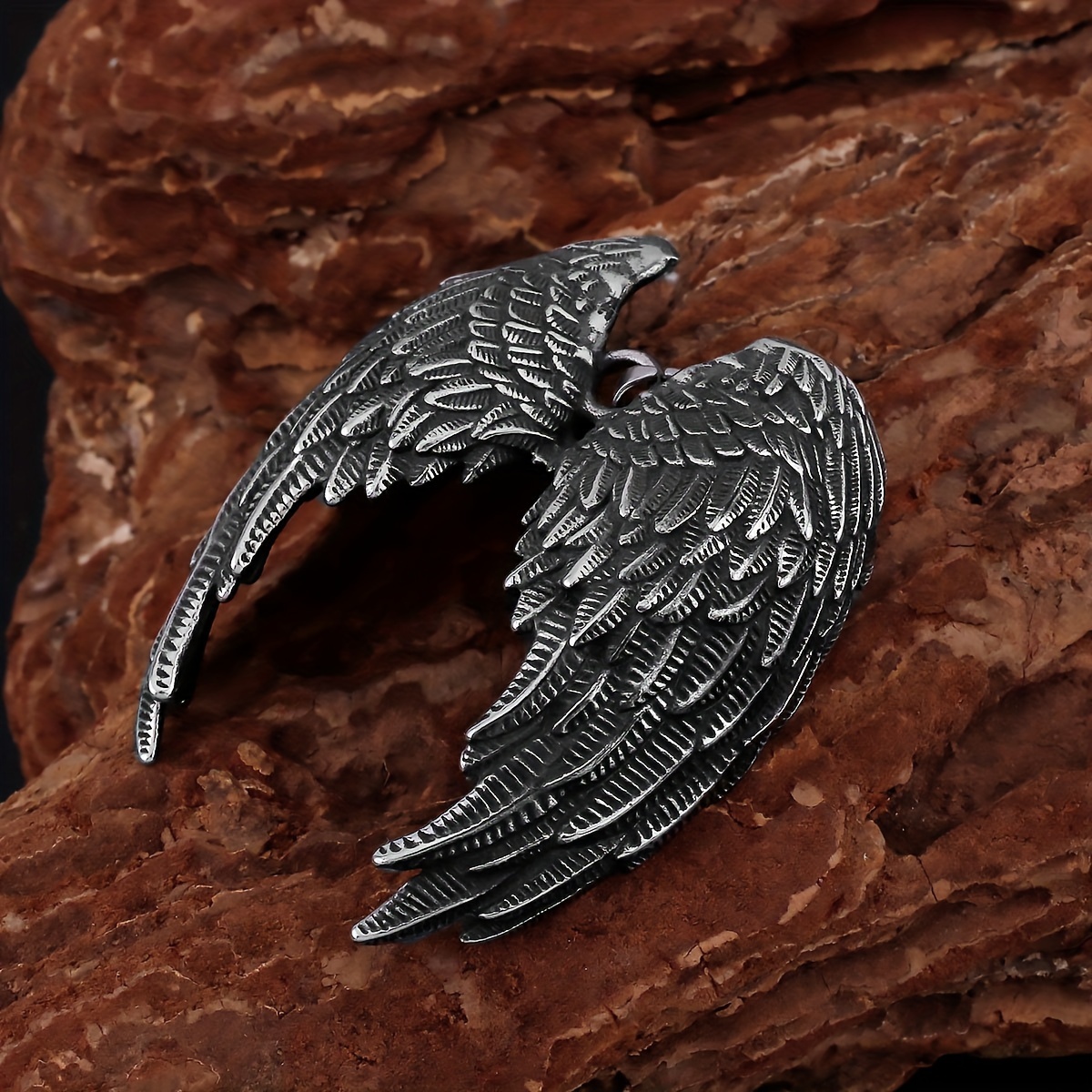 Stainless Steel Necklace Retro Gothic Angel Wings Feather - Temu