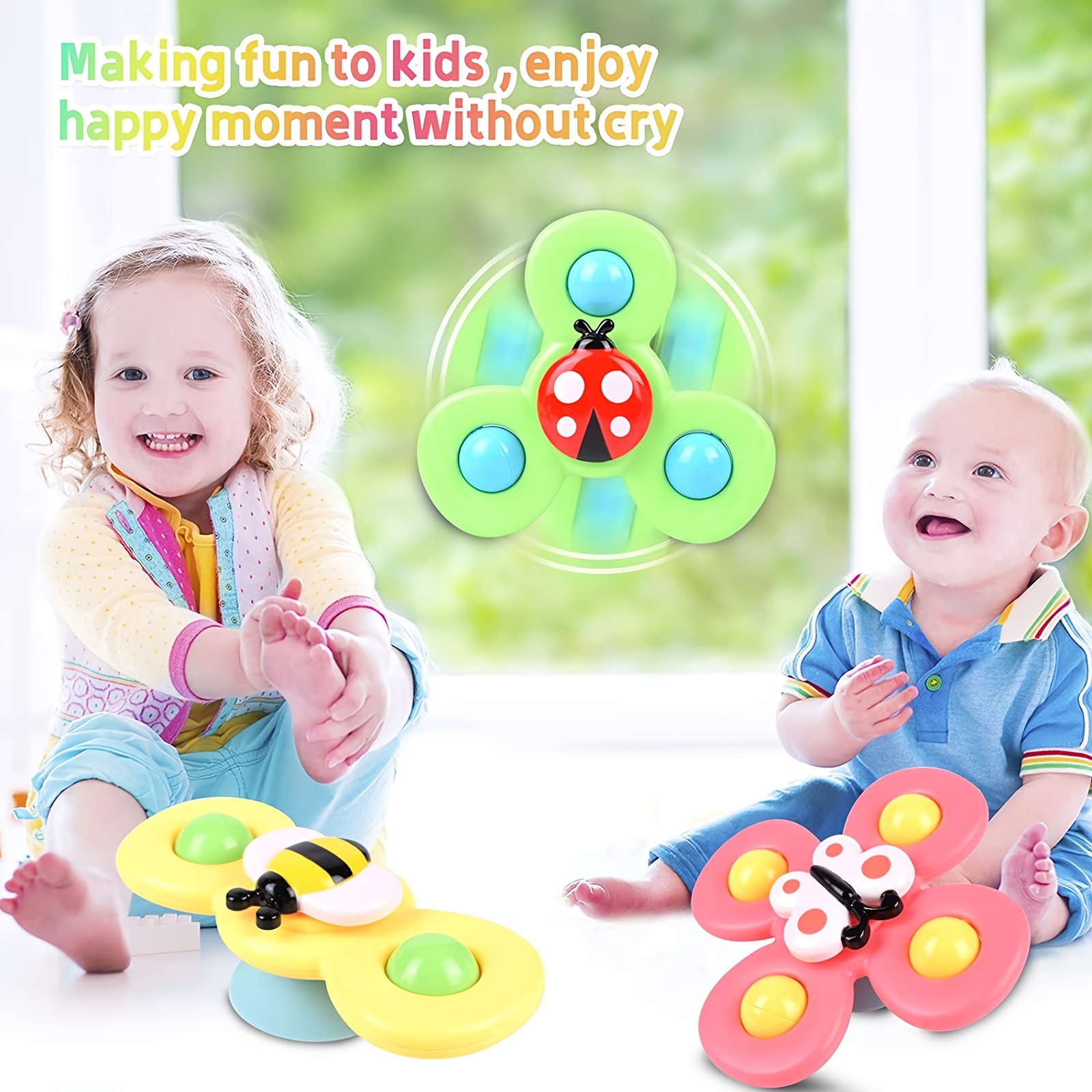 3pcs / set Ventouse Spinner Jouets pour 1-3 ans Bébé Cadeaux d'anniversaire  Jouets sensoriels
