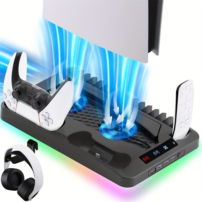 Cooling Stand Ps5 Ps5 Slim Controller Charging Dock Rgb - Temu