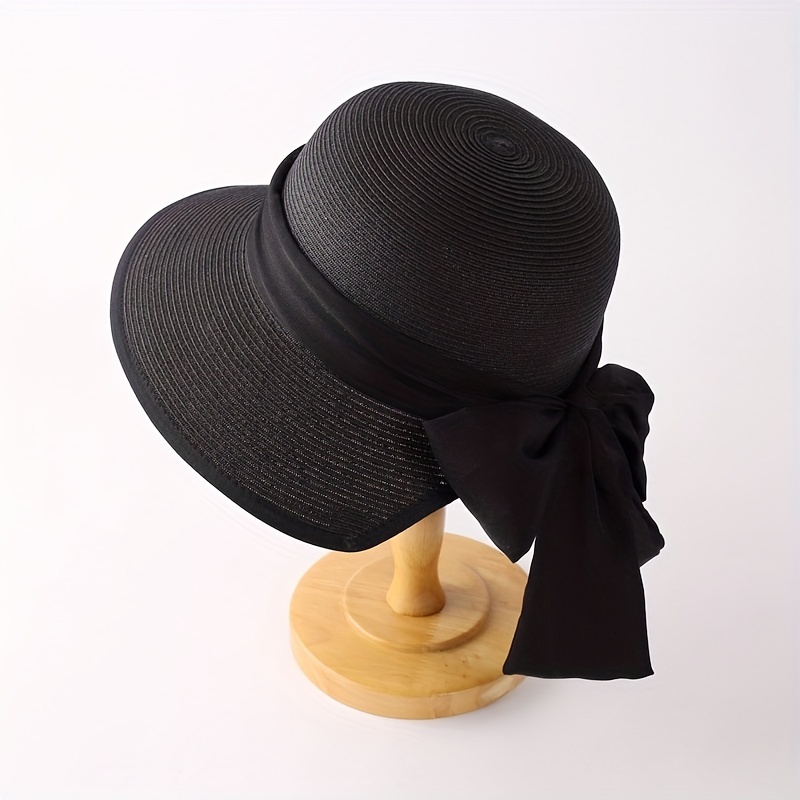 Bowknot Ribbon Sun Hat Wide Brim UV Protection Straw Hats Classic Summer