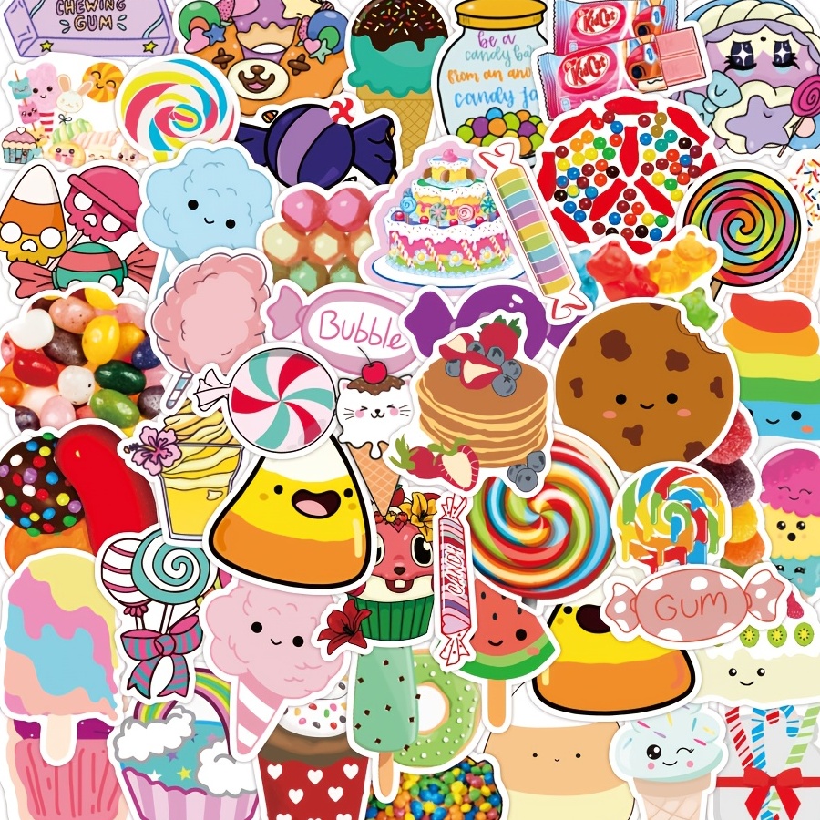 50pcs Candy Stickers Cute Desserts Candy Cake Donuts Waterproof Vinyl Stickers Guitar Luggage Notebook Water Cup Phone Waterproof Decorative