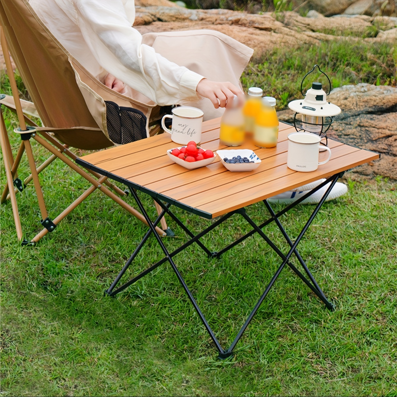 Table de camping pliante portable en aluminium, table de pique