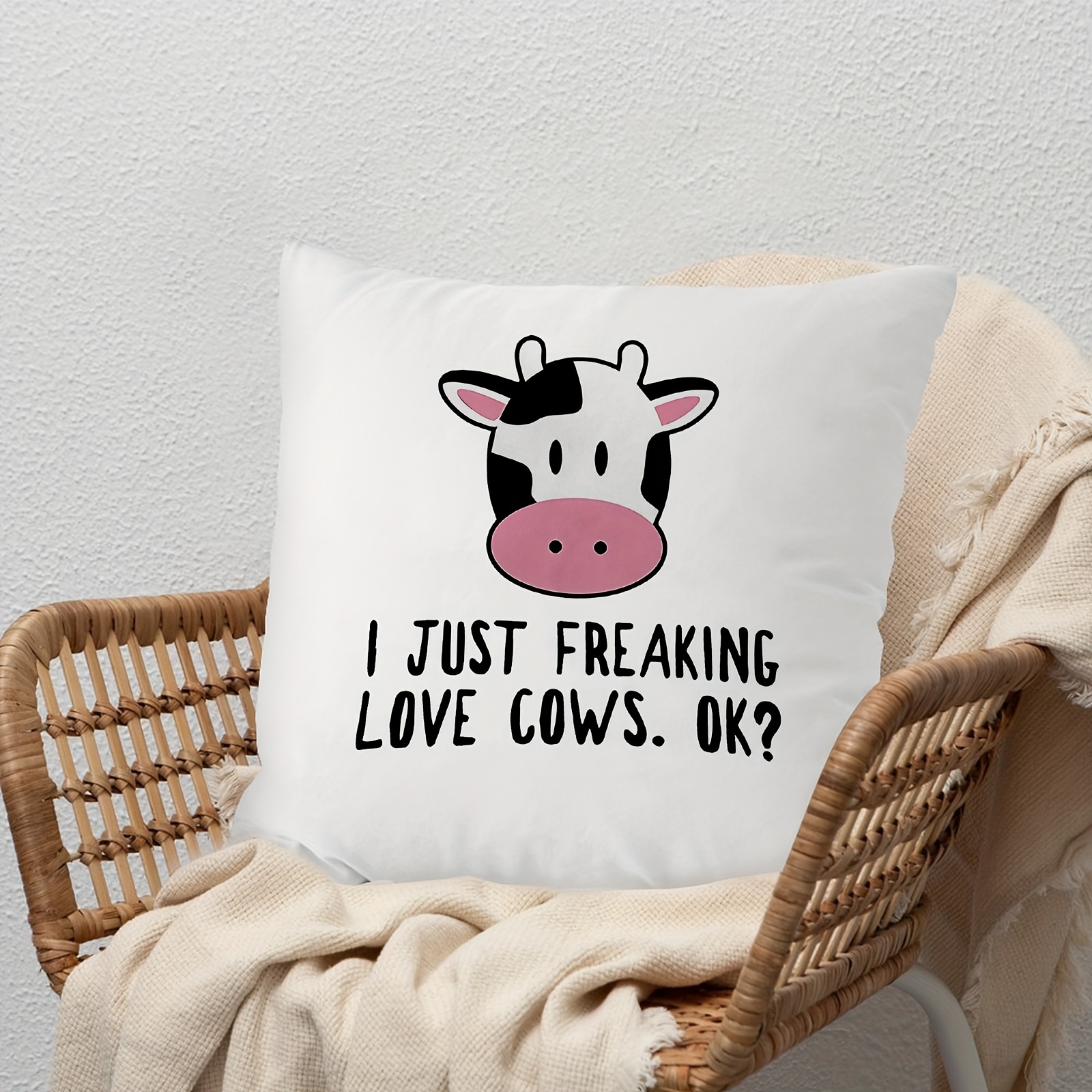 

1pc I Just Cows Ok Pattern Velvet Cushion Cover Square Pillow Throw Pillow Cover Who Love , Home Decor, Room Decor, Office Decor, Living Room Decor, Sofa Decor (no Pillow )