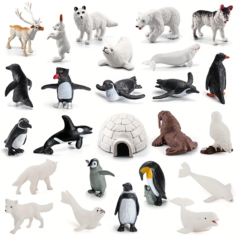 Animales polares realistas Modelo Figuras de juguete Figuras de animales  árticos Oso polar Reno Foca Lobo Conejo Zorro ártico Iglú 10pcs
