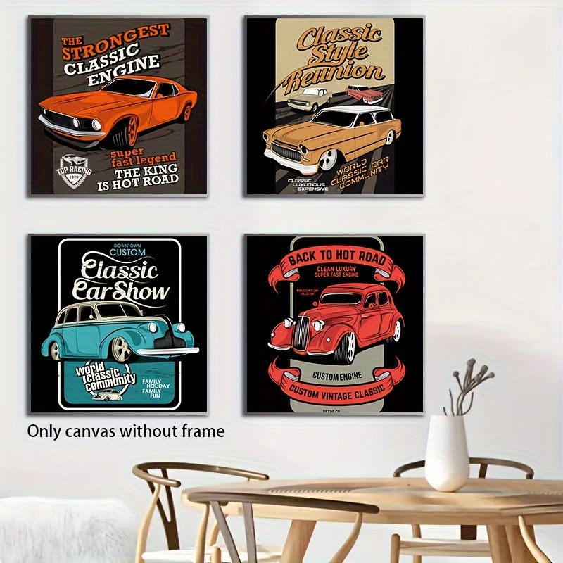 4pcs Set Unframed Canvas Poster Vintage Art Classic Cars Ideal