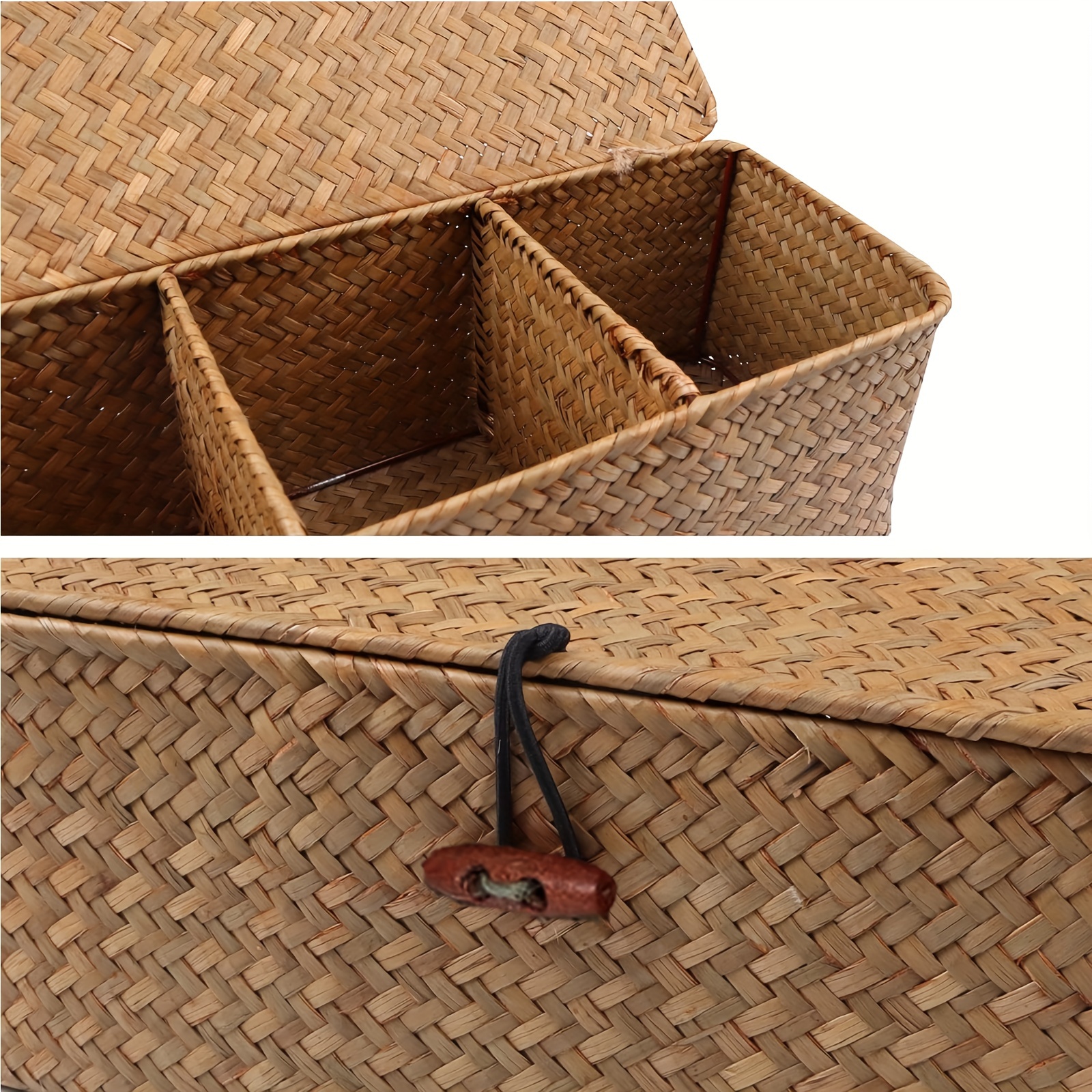 Canastas grandes de almacenamiento de hierba marina para organizar con asas  de madera para estantes, 2 cestas pequeñas de baño, cestas de papel – Yaxa  Colombia