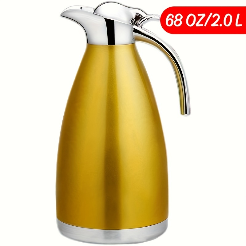 Thermal Coffee Carafe, Stainless Steel Coffee Dispenser with Pump, Double  Wall Thermo Pot for Coffee Tea and Hot Water(2L-Golden)