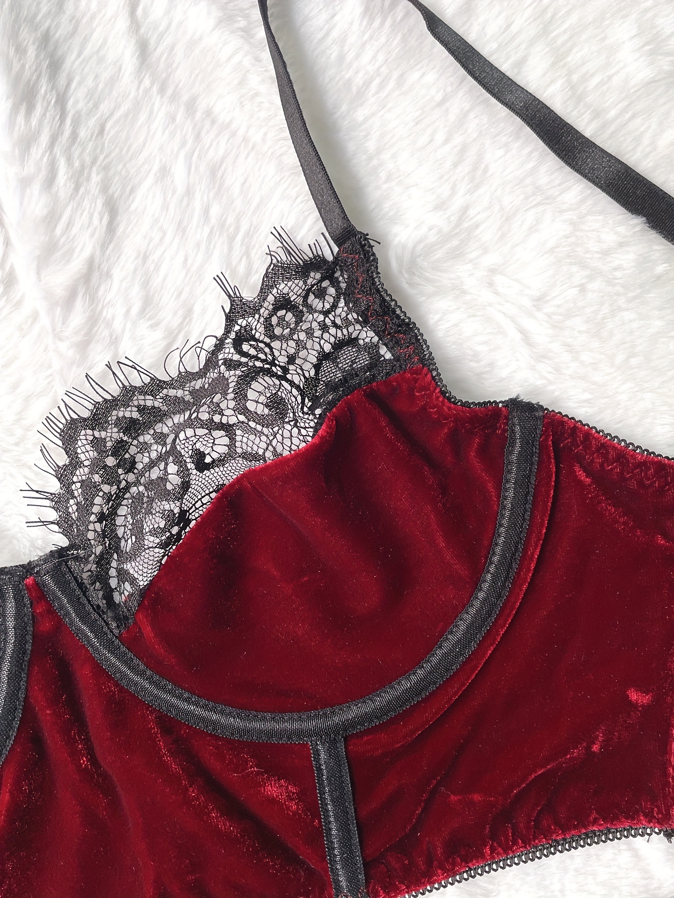 Velvet Bow Bralette - Red