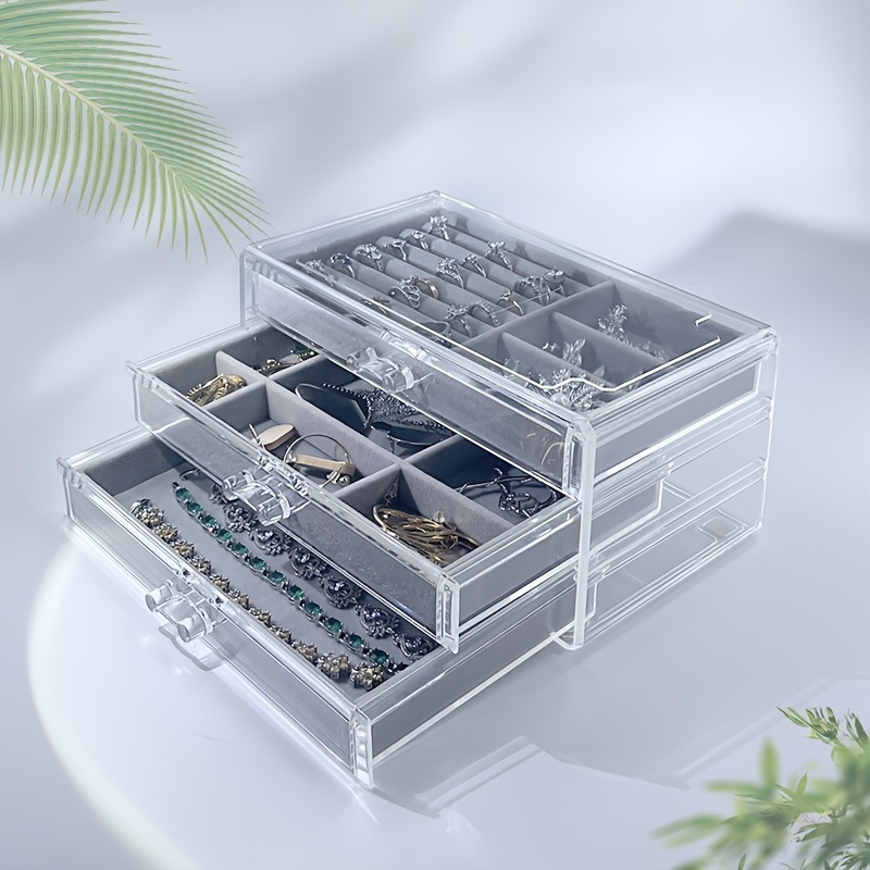   organizer box dustproof anti oxidation storage for rings earrings necklaces transparent drawer design perfect gift for women on christmas birthdays valentines day details 0