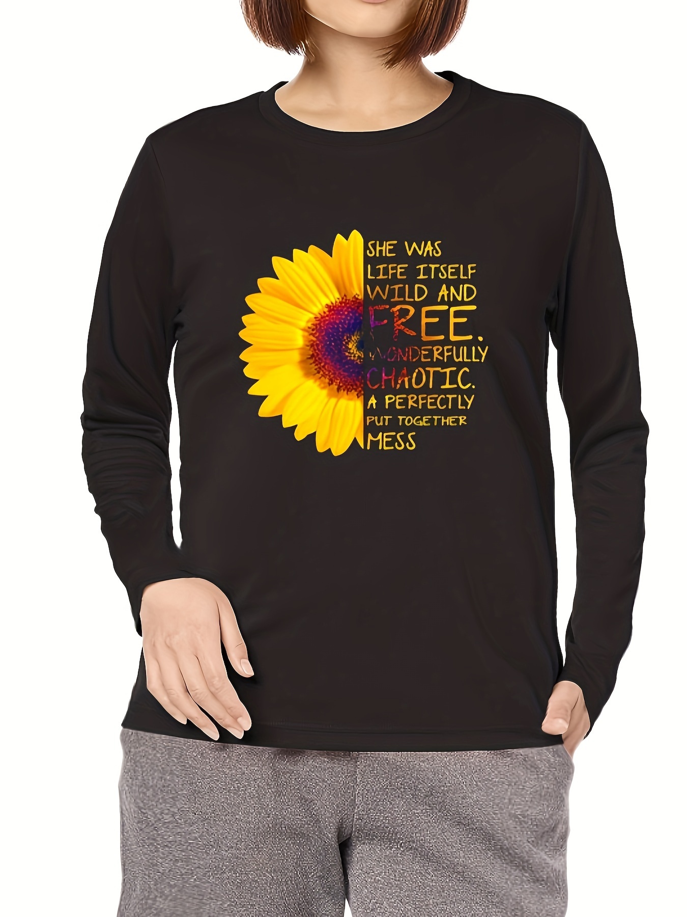 Casual T shirt Plus Size Women s Plus Slogan Sunflower Print - Temu ...