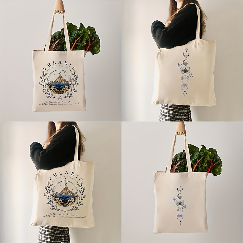 

1 Pc Acotar Velaris Pattern Tote Bag, Canvas Shoulder Bag For Travel Daily Commute Women's Shopping Bag, Trendy Folding Shoulder Bag