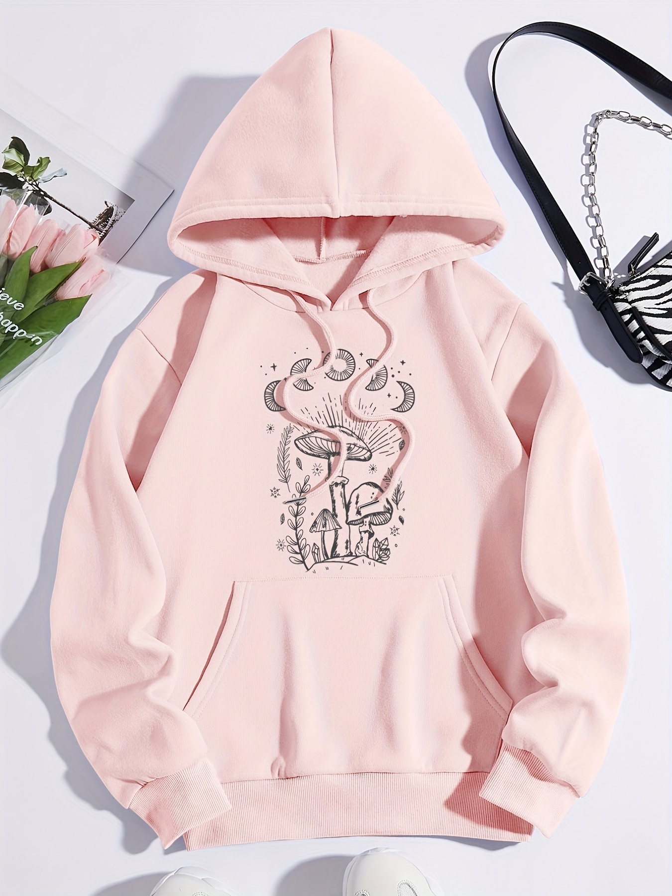 Men Sun & Moon Print Kangaroo Pocket Drawstring Hoodie