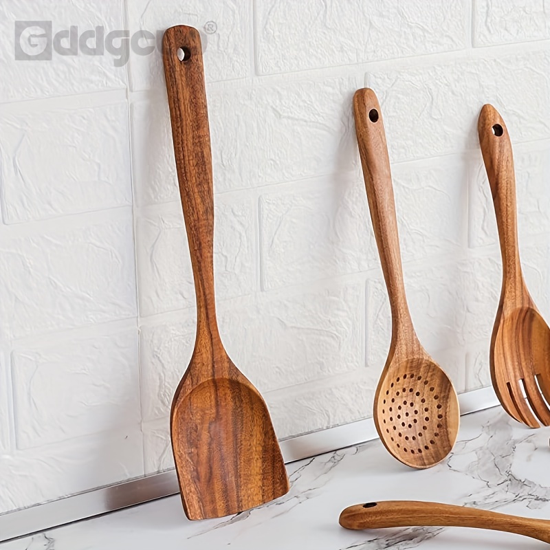 Durable Wooden Cooking Utensils Set Non scratch Teak Spoons - Temu