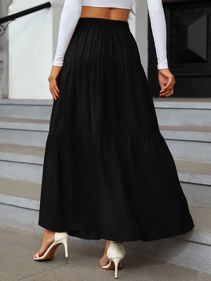 high waist tiered skirts casual solid button front maxi skirts womens clothing details 3
