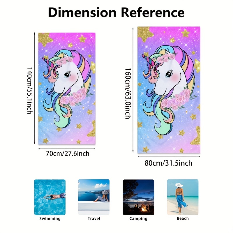 Pink Unicorn Beach Towel Microfibre Soft Absorbent Summer Towel_voghion.com