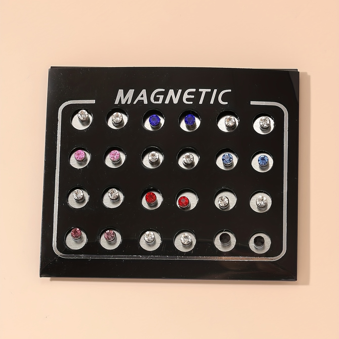 24pcs Multicolor Magnetic Rhinestone Stud Earrings Set