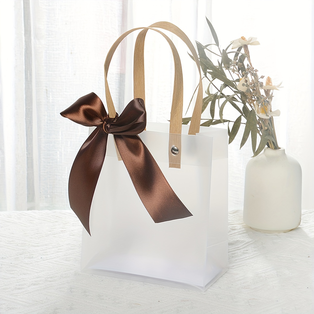 1pc Clear Gift Bag With Bow Tie Ribbon