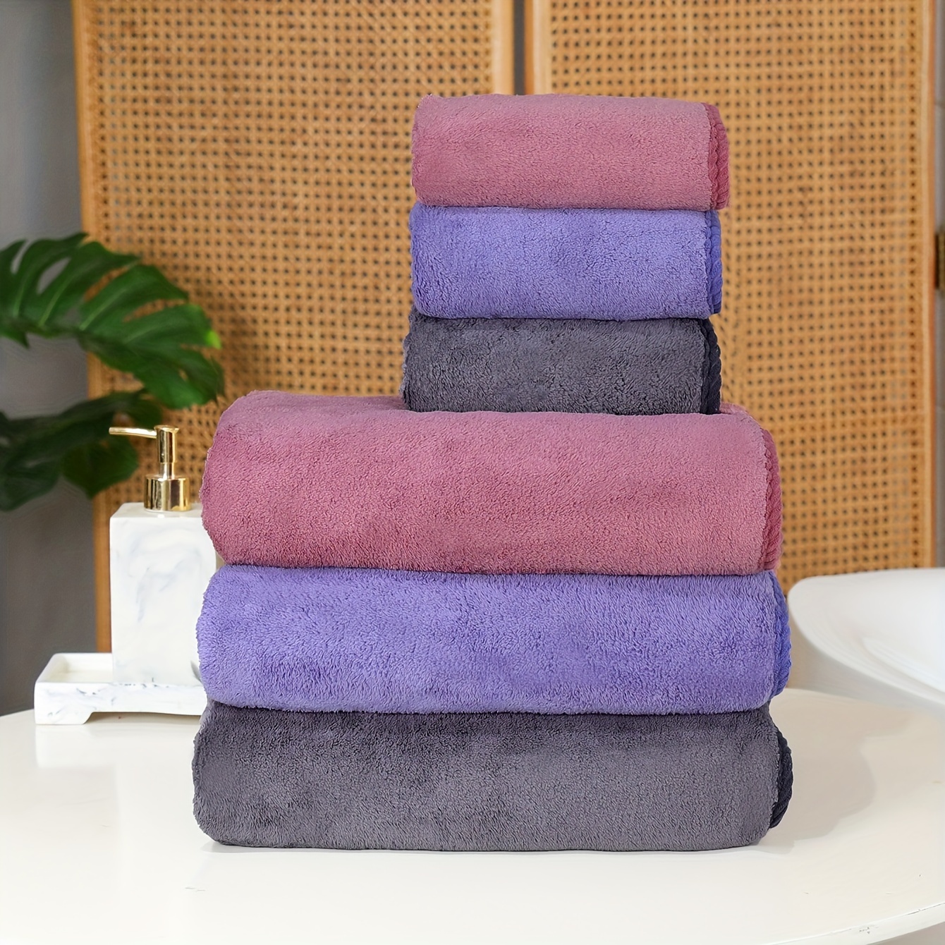 3pcs/set Double-sided Colored Towel Set, Coral Fleece Soft Bath