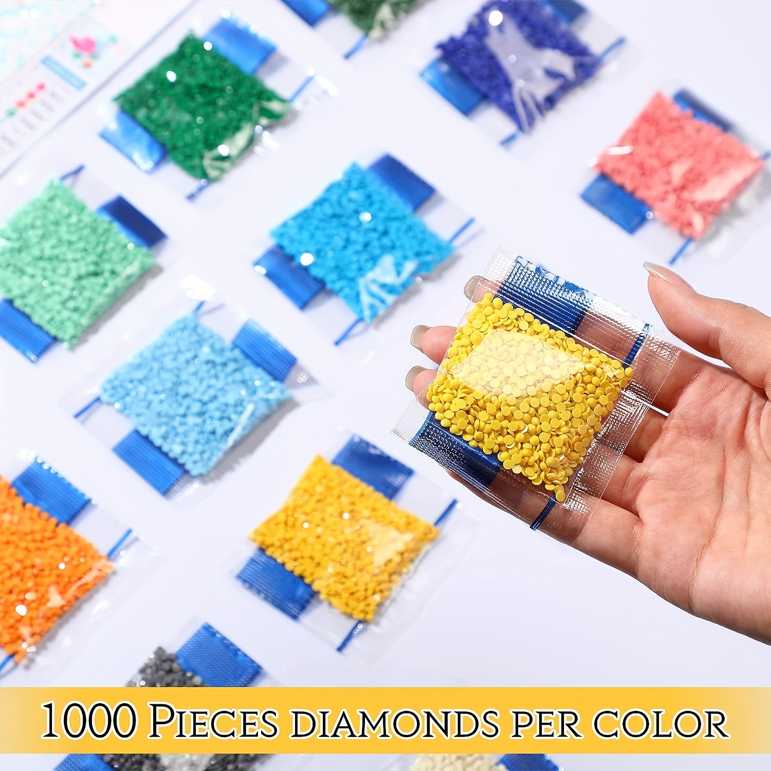  Kit de accesorios de pintura de diamantes, 5D, cuentas de punto  de repuesto para adultos, herramienta de cera de bordado de bricolaje, 30  colores, 1500 gemas redondas, 3 pegamento de pintura