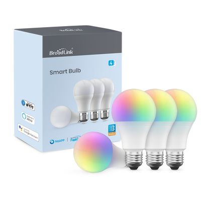BroadLink Smart Bulb, 10W RGB Dimmable Wi-Fi LED Smart Light Bulbs Color Changing A19 800lm, Works with Alexa, Google Home, Siri and IFTTT, No Hub Required (4-Pack)