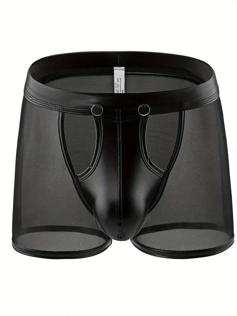 Men's Removable Hollow Back Faux Leather Boxer Briefs Sexy - Temu
