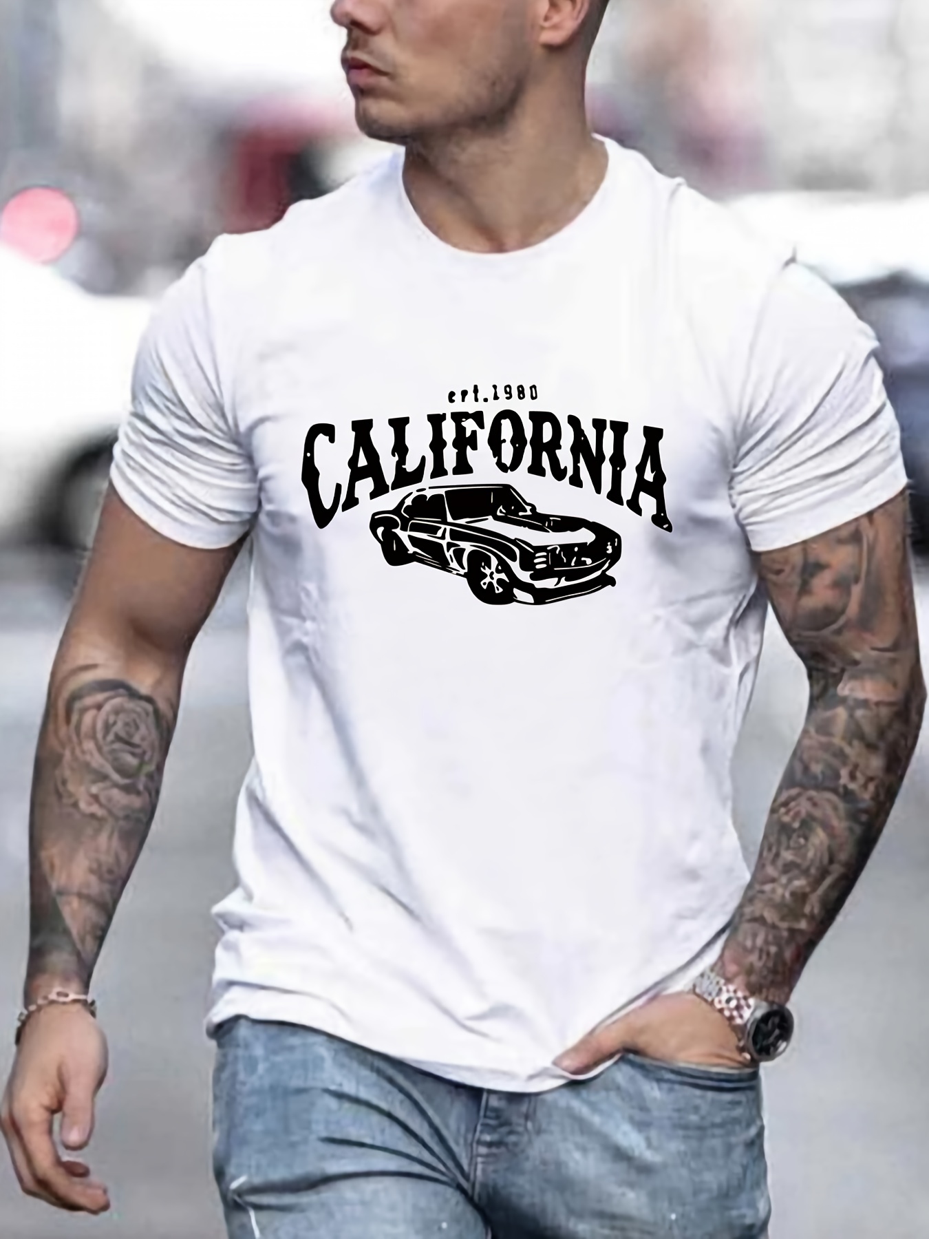 Los Angeles Graphic Car Casual Loose Short Sleeve Men's T-Shirt