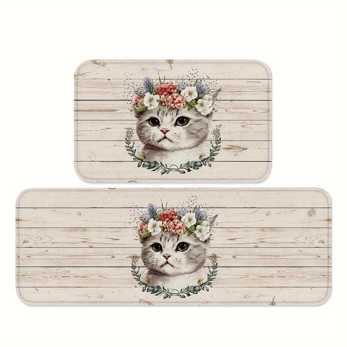 

1/2pcs Cute Kitten Print Kitchen Mats, Valentines Day Decorative Carpets, Anti-skid And Washable Runner Rugs, For Kitchen, Home, Office, Sink, Laundry, Bathroom, Spring Decor, Sets 2 Piece