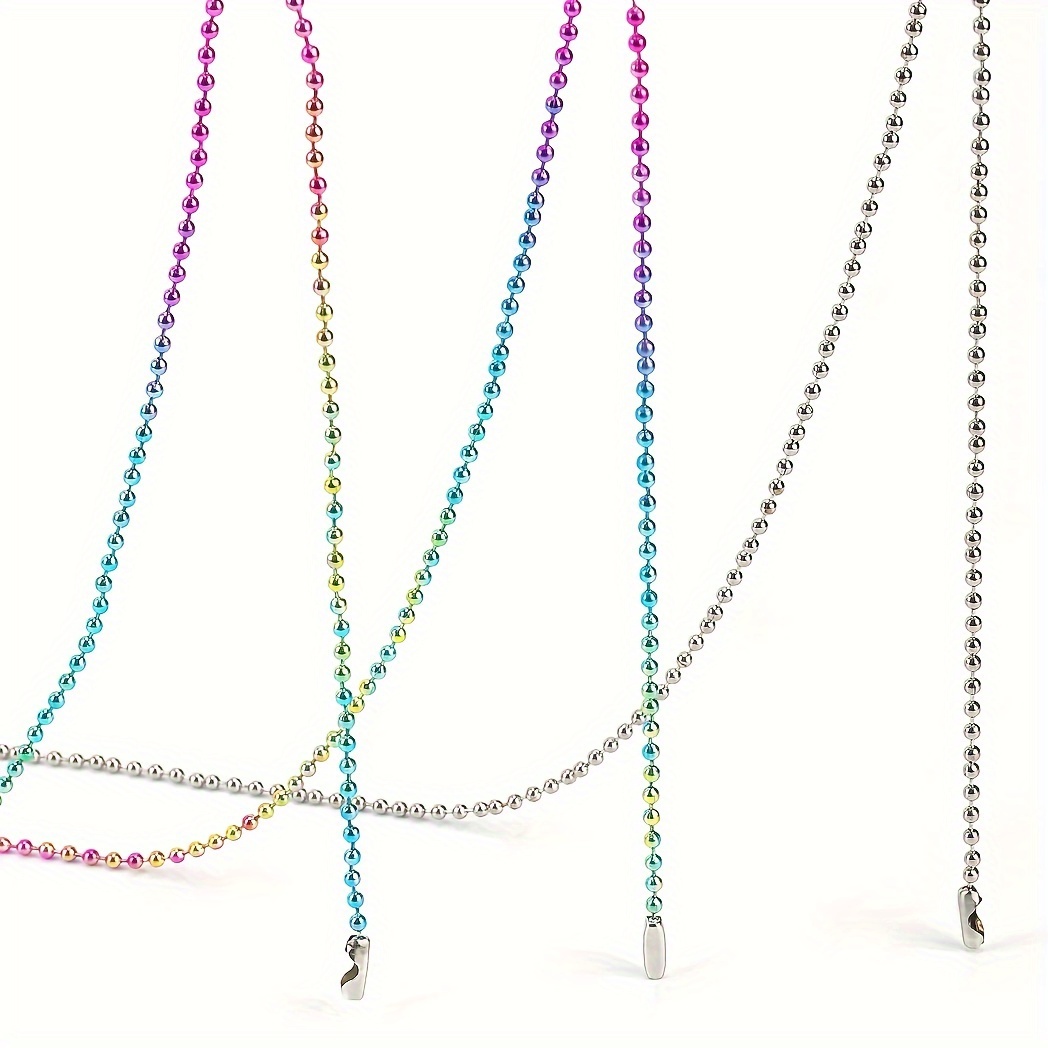 Steel Ball Chain Bead Dog Tag Chain Beaded Necklace Chains - Temu