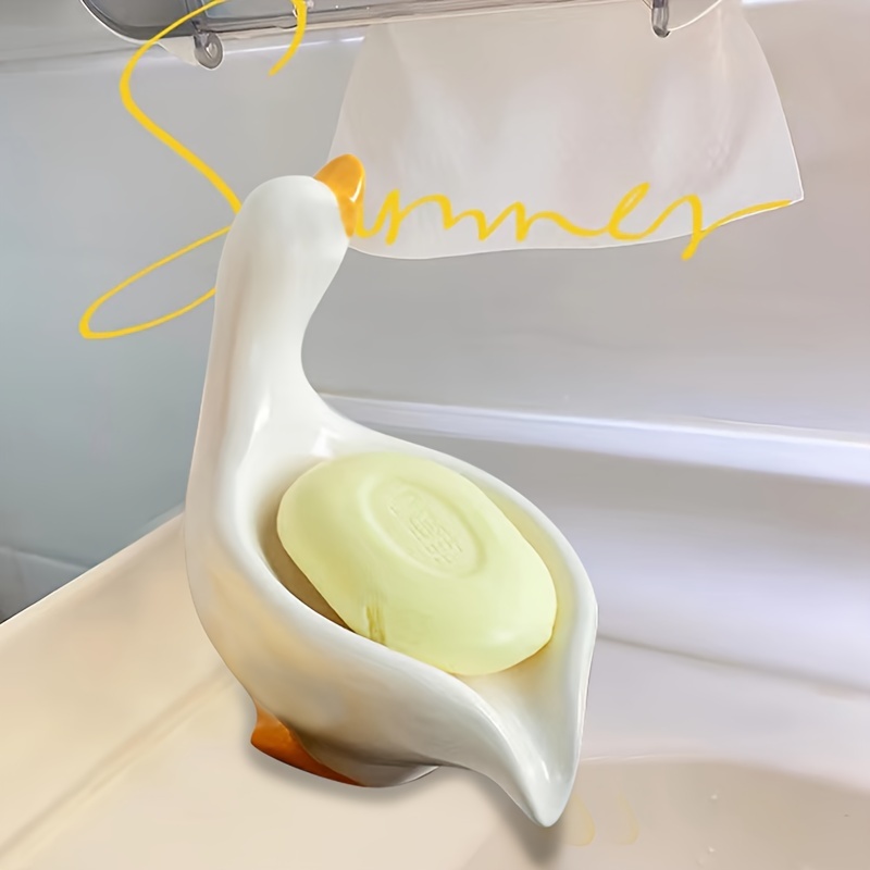 1pc White Duck-shaped Soap Dish For Bathroom